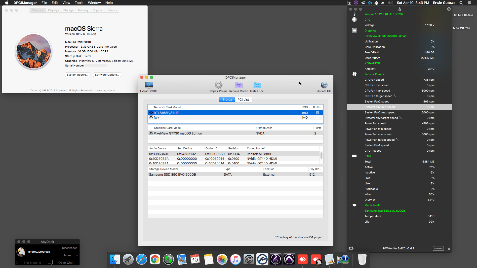 Success Hackintosh macOS Sierra 10.12.6 Build 16G29 in Gigabyate X58A-UD3R V2.0 + PixelView GT730